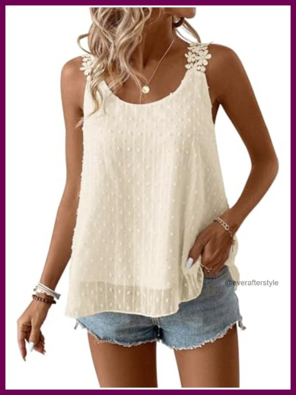 Women's Flowy Sleeveless Swiss Dot Lace Camisole Tank Top